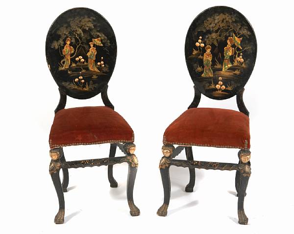 Appraisal: A set of six Chinese lacquer and paint decorated dining