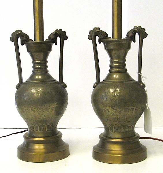 Appraisal: A pair of Chinese archaistic brass two-handed baluster vases early