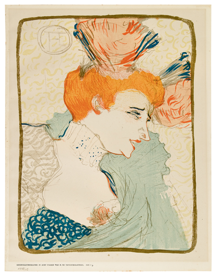 Appraisal: HENRI TOULOUSE-LAUTREC Mademoiselle Marcel Lender en buste Color lithograph x