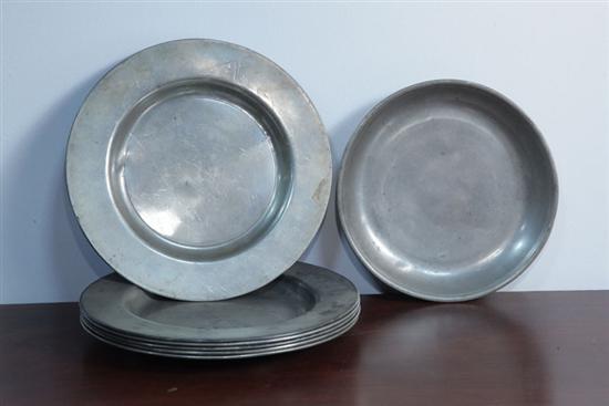 Appraisal: SEVEN PEWTER DISHES One shallow dish with three touchmarks for