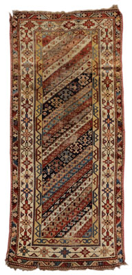 Appraisal: Caucasian Rug finely woven central panel with repeating diagonals probably