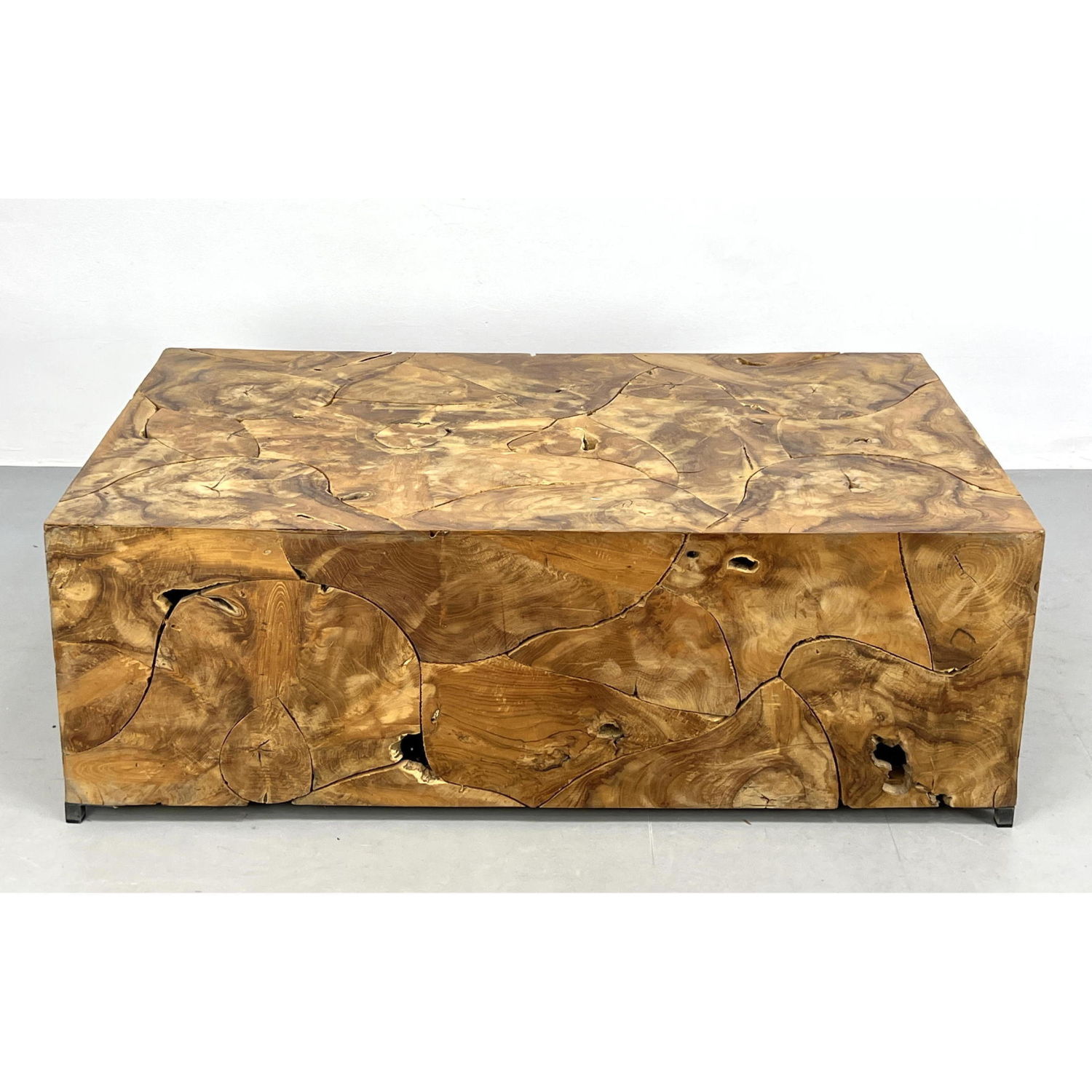 Appraisal: Olive Wood Patchwork Modernist Coffee Table Rectangular Platform Cocktail Table