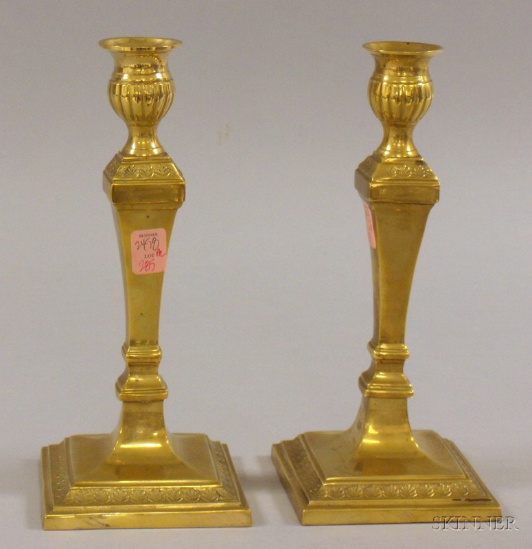 Appraisal: Pair of Early th Century Neoclassical-style Brass Candlesticks and a