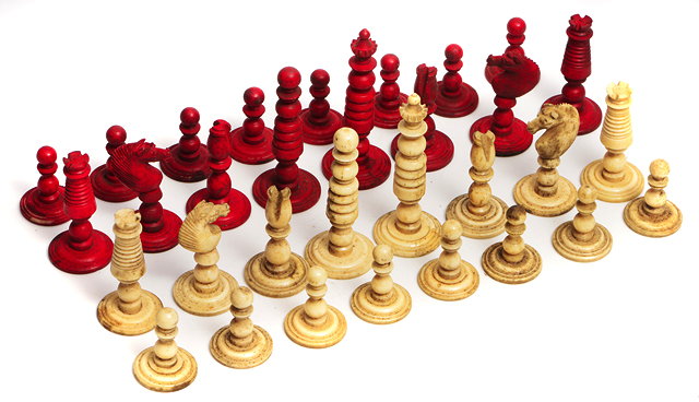 Appraisal: A TH CENTURY ORIENTAL TURNED BONE CHESS SET the king