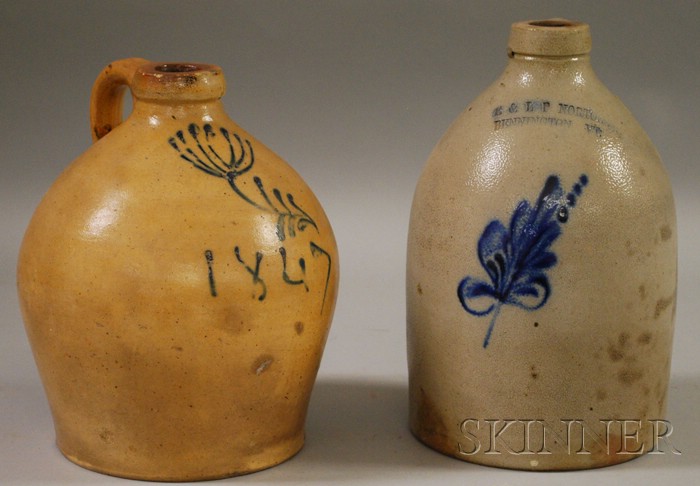 Appraisal: Two Cobalt-decorated Stoneware Jugs gallon jugs one bulbous with a