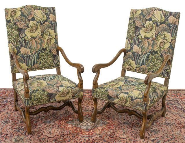 Appraisal: pair French Louis XIV style armchairs th c in polychrome