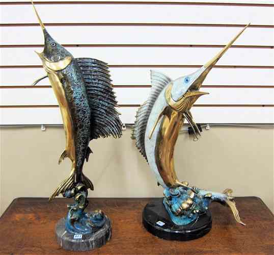 Appraisal: TWO BRONZE MARINE WILDLIFE SCULPTURES both an action depiction of