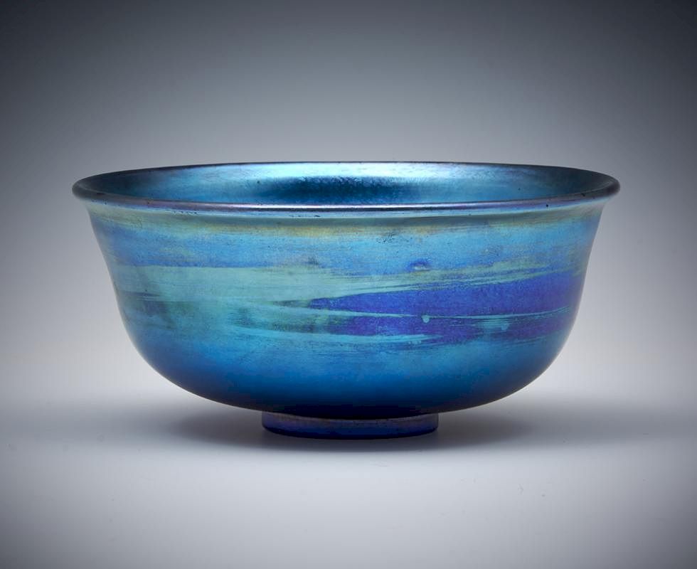 Appraisal: Louis Comfort Tiffany LCT blue favrile glass bowl Louis Comfort