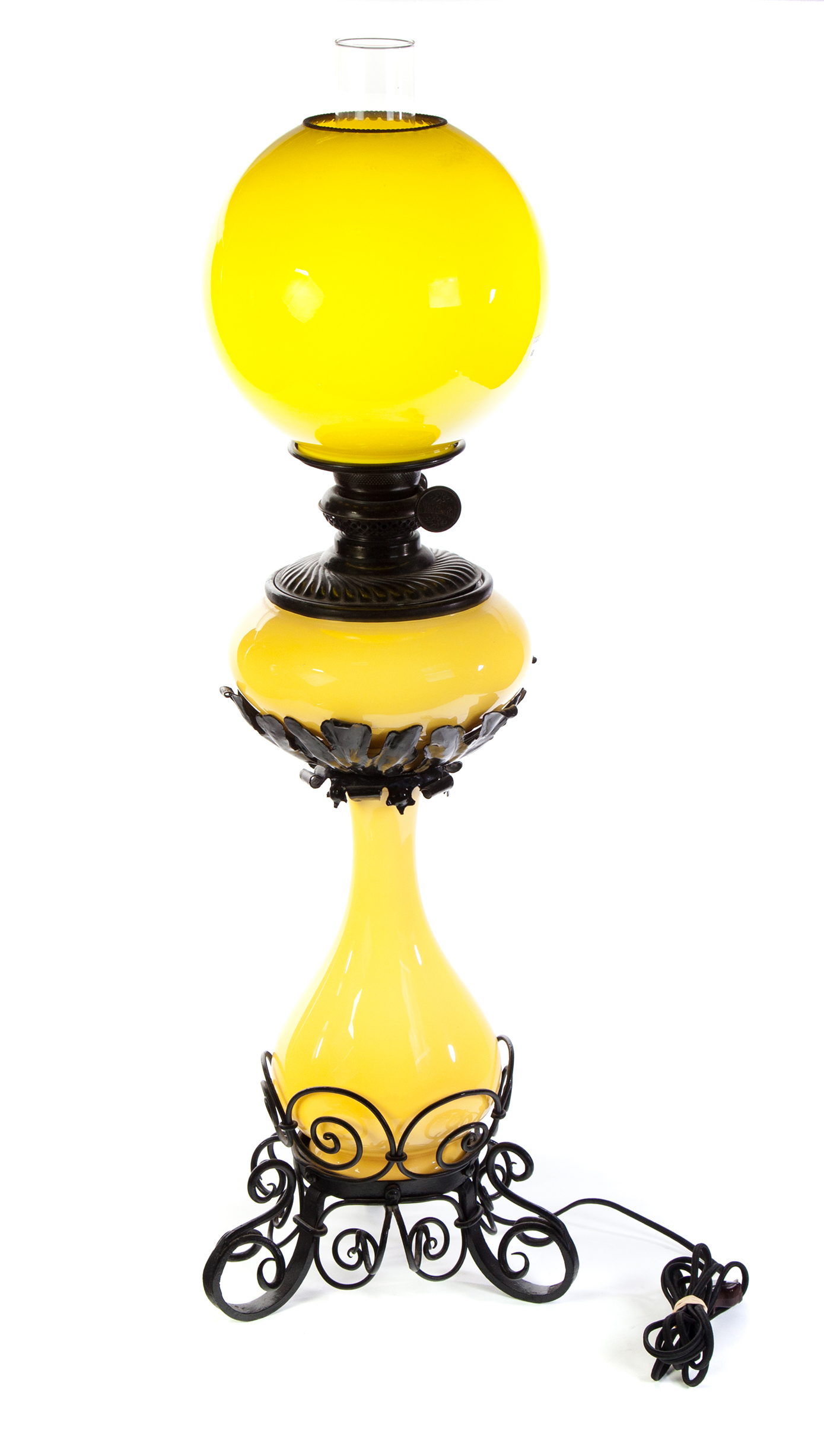 Appraisal: YELLOW CASED GLASS BANQUET LAMP American th quarter- th century