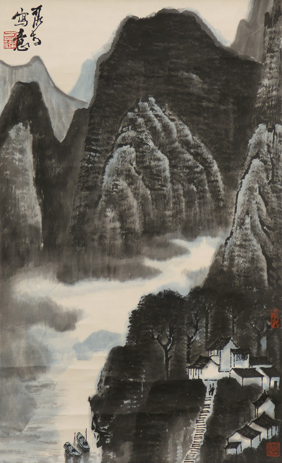 Appraisal: Various Chinese Artists th Century Landscapes Five Hanging Scrolls Each