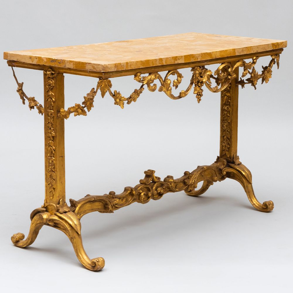 Appraisal: Irish Giltwood Console Table with a Scagliola Marble Top x