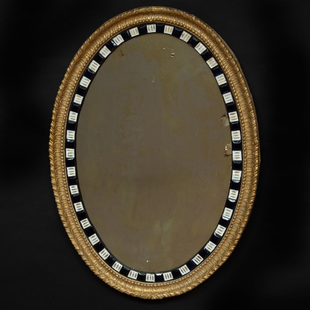 Appraisal: Irish Giltwood Cobalt and White Glass Oval Mirror x in