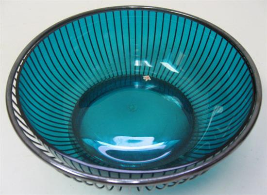 Appraisal: Gorham Silverplate Basket with aqua glass insert c Made in