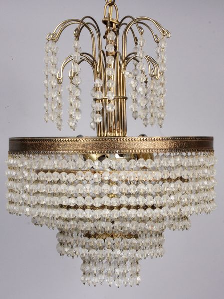 Appraisal: th Century chandelier having four cylindrical tiers with crystal beads