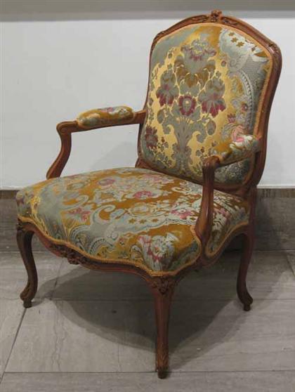 Appraisal: Louis XV style walnut armchair don ruseau new york H