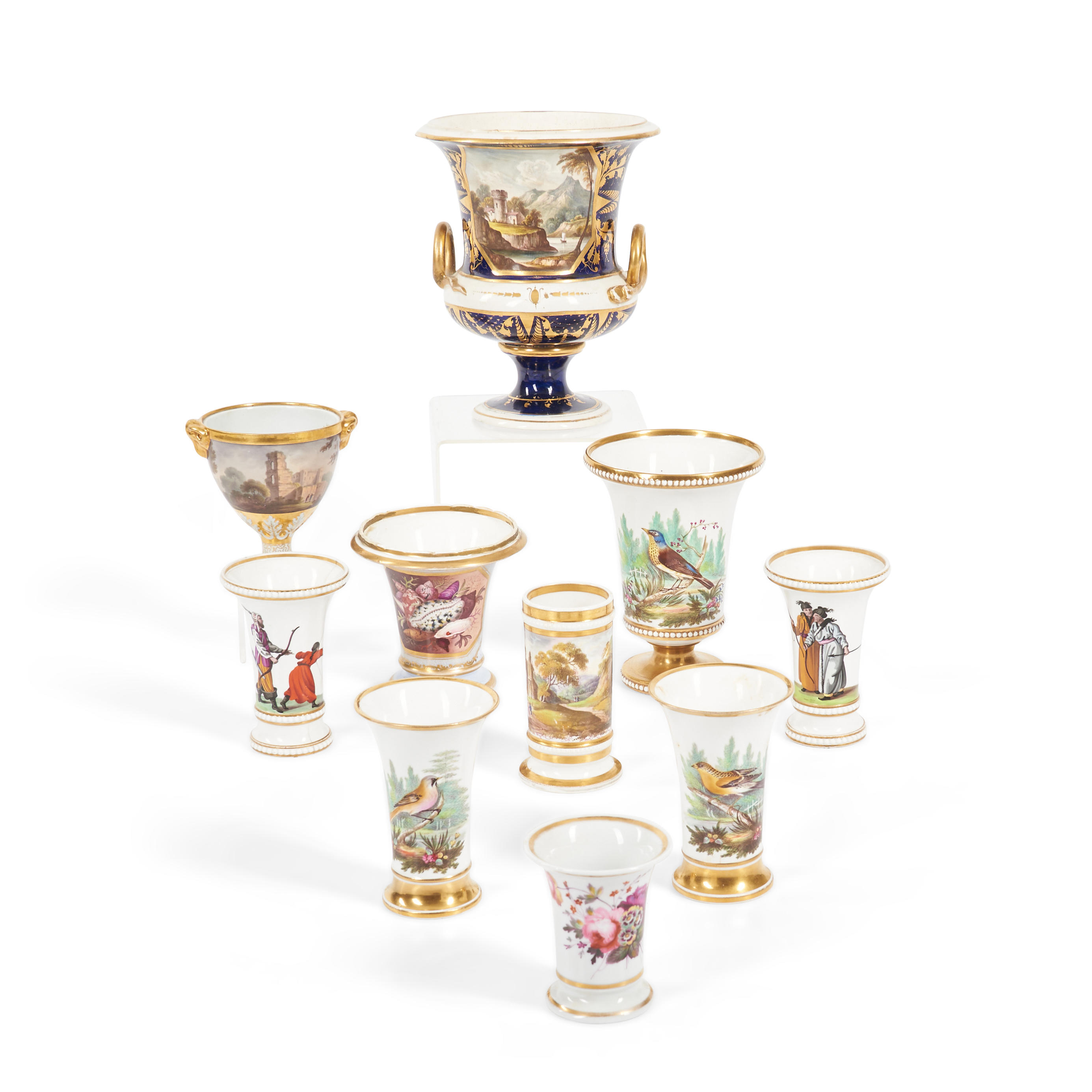 Appraisal: TEN ENGLISH PORCELAIN VASES including a gilt cobalt blue and