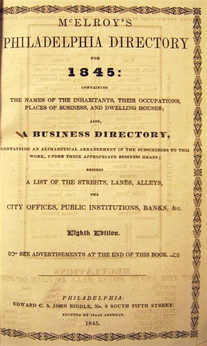 Appraisal: vols American th-Century City Directories Almanacs - Philadelphia New Jersey