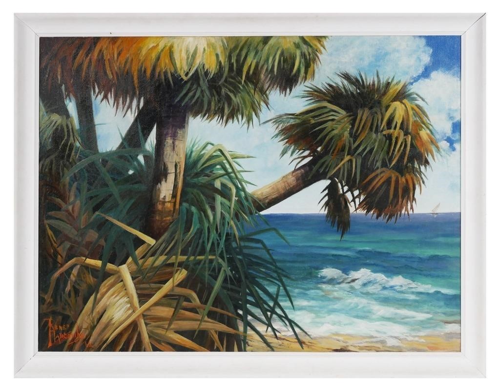 Appraisal: RENEE HARCOMBE MIAMI FLORIDA BEACH SCENE O COil on canvas