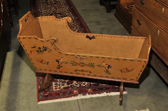 Appraisal: PAINT DECORATED CRADLE American mid-late th century Polychrome paint decorated