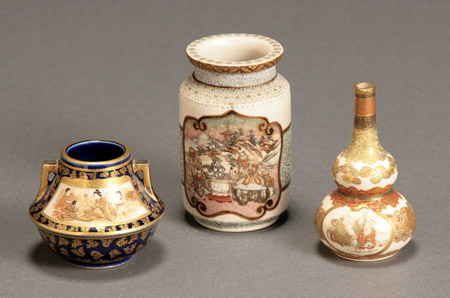 Appraisal: Group of Three Japanese Earthenware Miniature Vases Meiji Period -