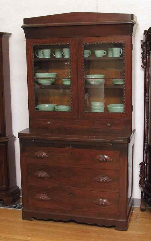 Appraisal: th C STEPBACK SECRETARY BOOKCASE Two part cabinet with upper