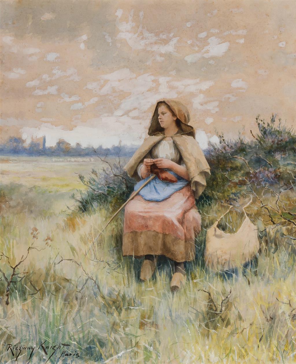 Appraisal: DANIEL RIDGWAY KNIGHT American - The Little Shepherdess watercolor with