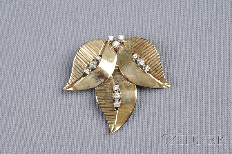 Appraisal: kt Gold and Diamond Leaf Brooch Tiffany Co designed as