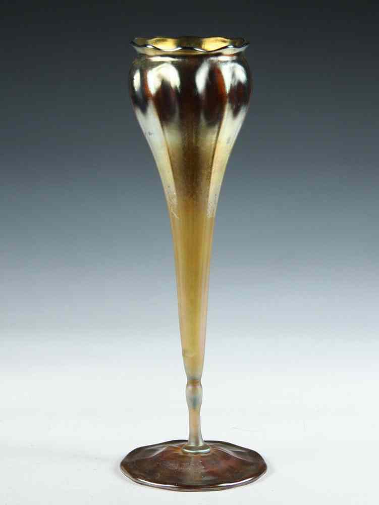 Appraisal: TIFFANY GLASS VASE - Favrile Trumpet Vase marked LCT W