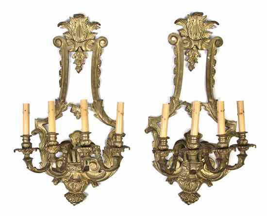 Appraisal: A Pair of Gilt Bronze Four-Light Sconces each cast with