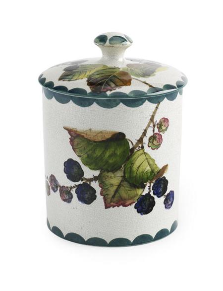 Appraisal: WEMYSS LARGE PRESERVE JAR COVER CIRCA decorated with brambles impressed