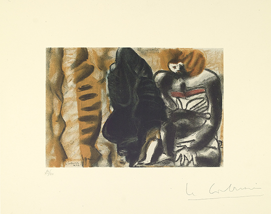 Appraisal: LE CORBUSIER Figures noir Color lithograph on Chine appliqu x