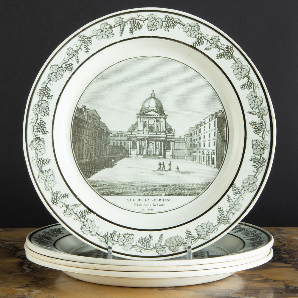 Appraisal: Set of Three French Transfer Printed Creamware Plates Depicting Architecture