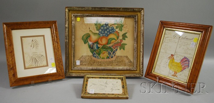 Appraisal: Three Framed th Century Calligraphy Items and a Giltwood Framed