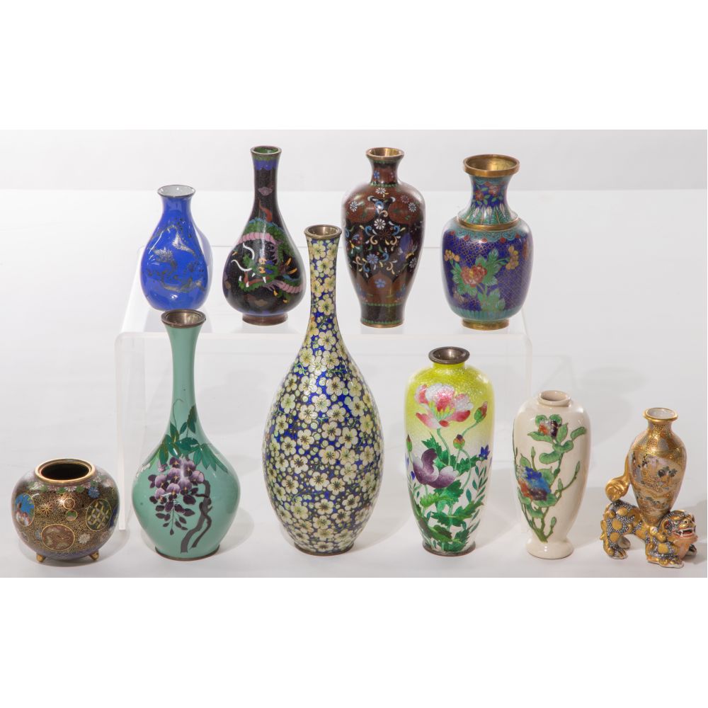 Appraisal: ASIAN STYLE VASE ASSORTMENT cloisonne in various shapes and sizes