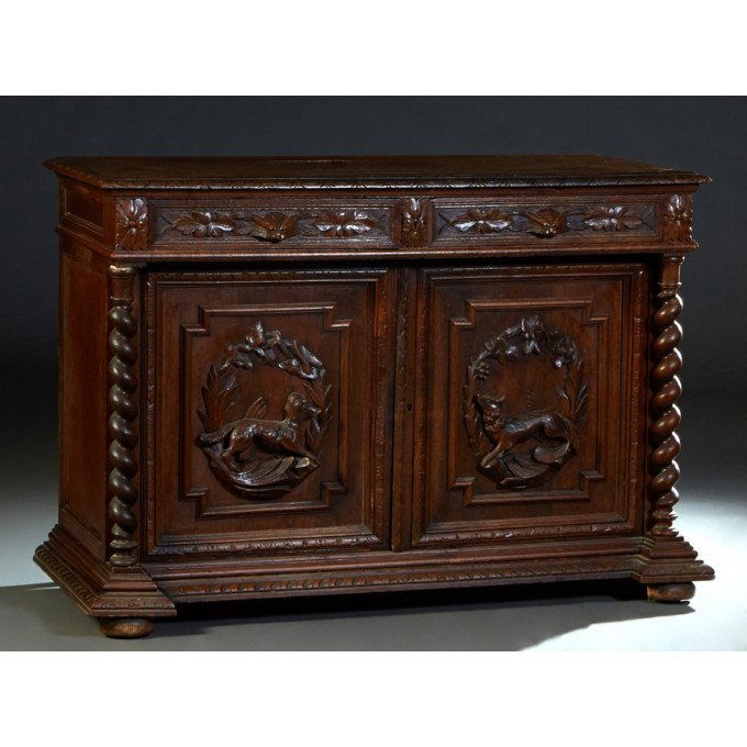 Appraisal: French Henri II Style Carved Oak Sideboard c the stepped