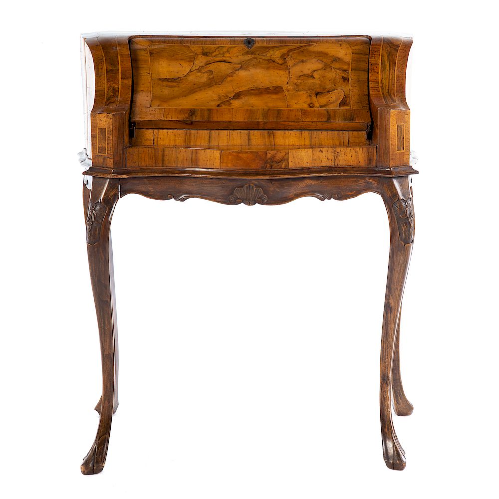 Appraisal: Italian Rococo Style Walnut Ladies Writing Desk th century serpentine