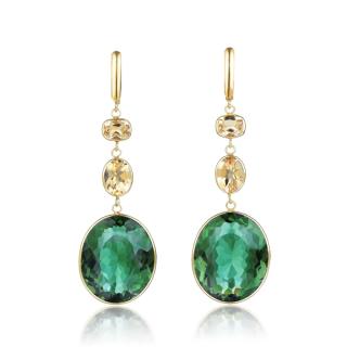 Appraisal: A Pair of Citrine and Tourmaline Drop Earrings Suspending two