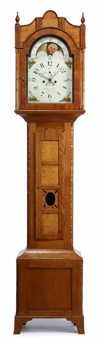 Appraisal: Cherrywood and maple tall case clock charles cooper lebanon pa