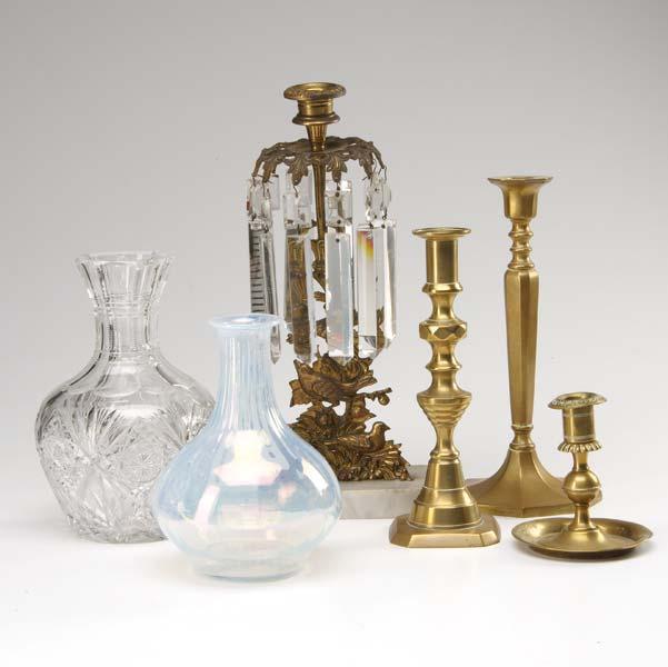 Appraisal: GROUP LOT Including a pair of period brass candlesticks pair