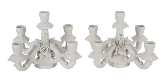 Appraisal: Sale Lot A Pair of Italian Faience Five-Light Candelabra th