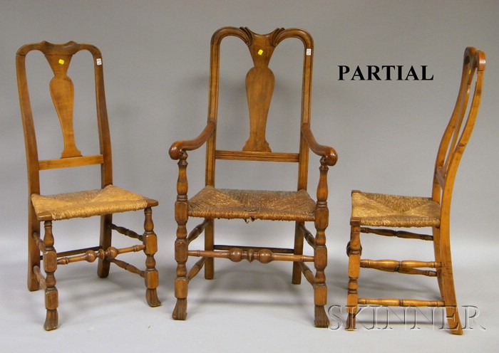 Appraisal: Assembled Set of Seven Queen Anne-style Carved Maple and Ash