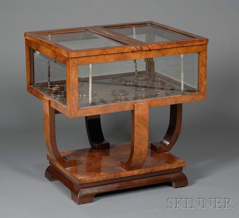 Appraisal: Art Deco Burl Walnut and Glass Bar Table c the