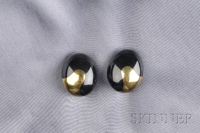 Appraisal: kt Gold and Black Jade Thumbprint Earrings Tiffany Co of