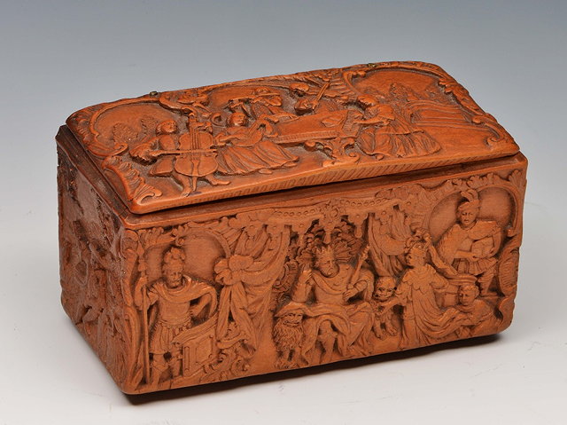 Appraisal: South German treen table top snuff boxwith courtier scenes th