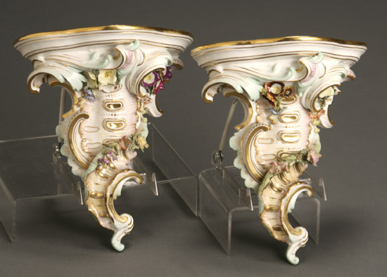 Appraisal: Pair of Meissen Wall Brackets Early th Century Each with