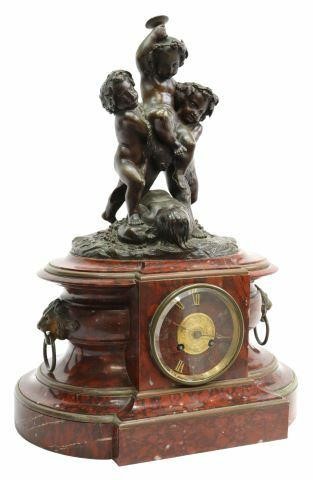 Appraisal: French mantel shelf clock th c patinated bronze figural topper