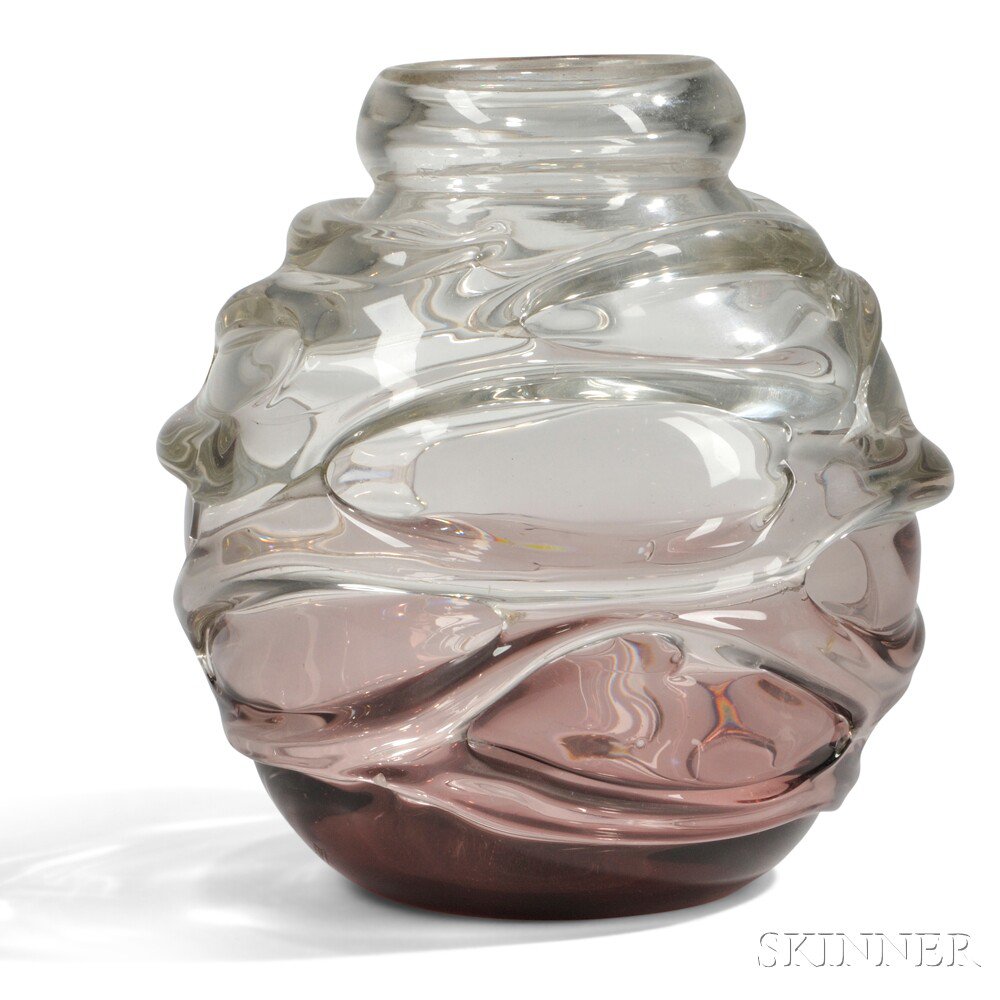 Appraisal: Schneider Large Cordee Vase Hand-blown glass Epinay-sur-Seine France - Wide-mouth