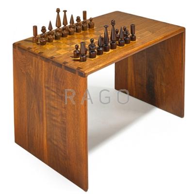 Appraisal: ARTHUR ESPENET CARPENTER - Chess table and set Bolinas CA