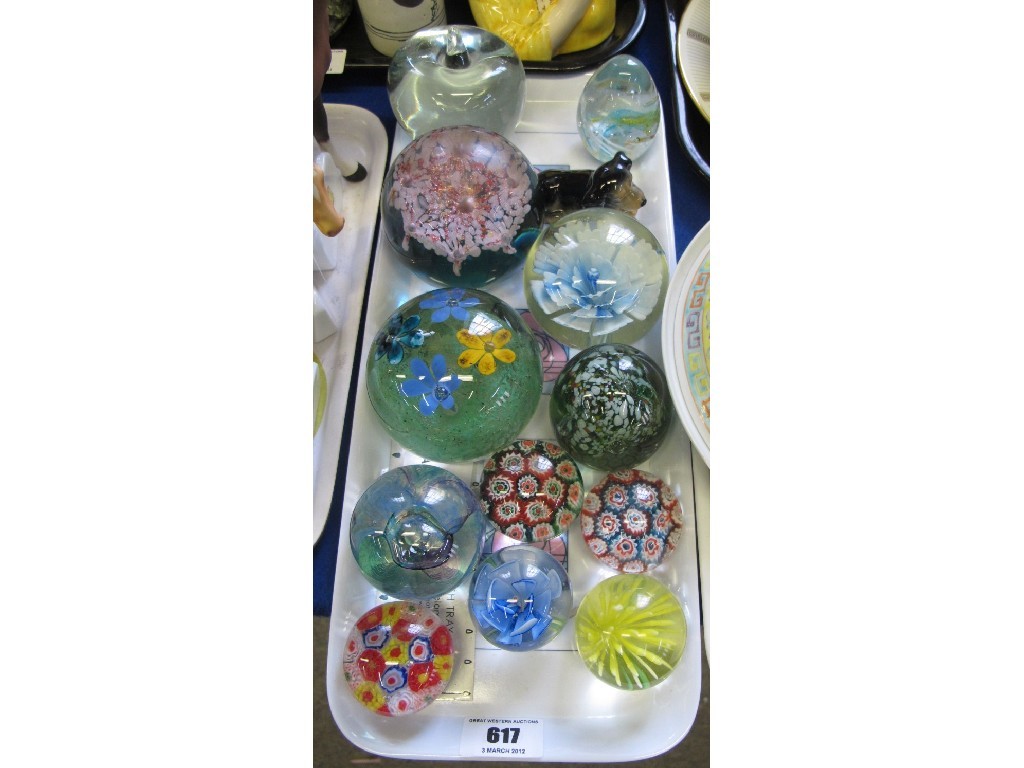 Appraisal: Twelve various paperweights and a dog ornament