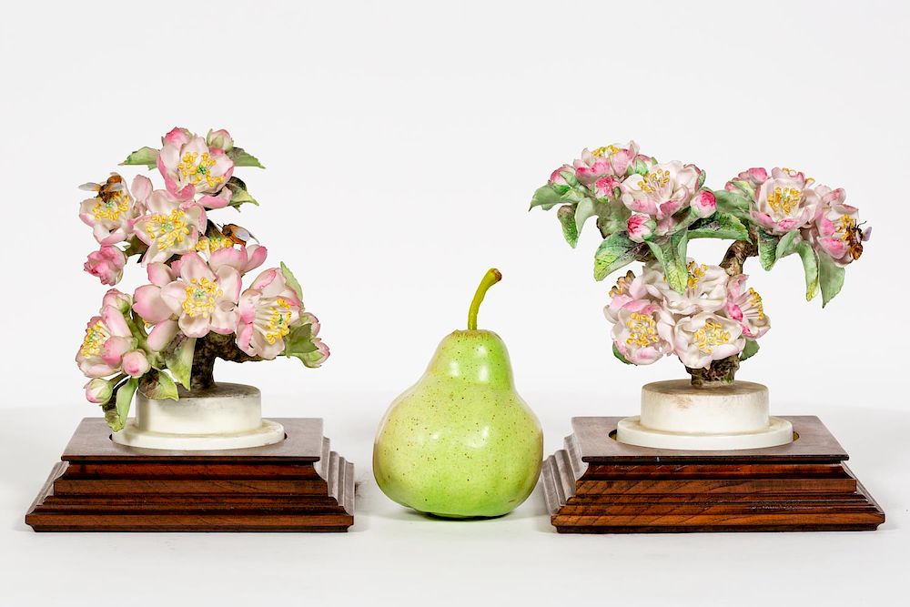 Appraisal: Pair Doughty Apple Blossoms on Stands w Boxes Dorothy Doughty